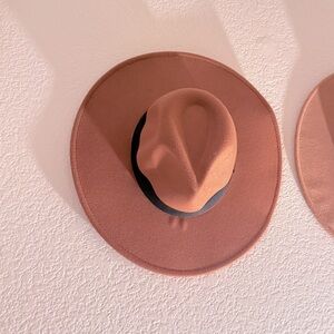 Brown Wide Brim Wool Fedora Hat with Black Ribbon detailing